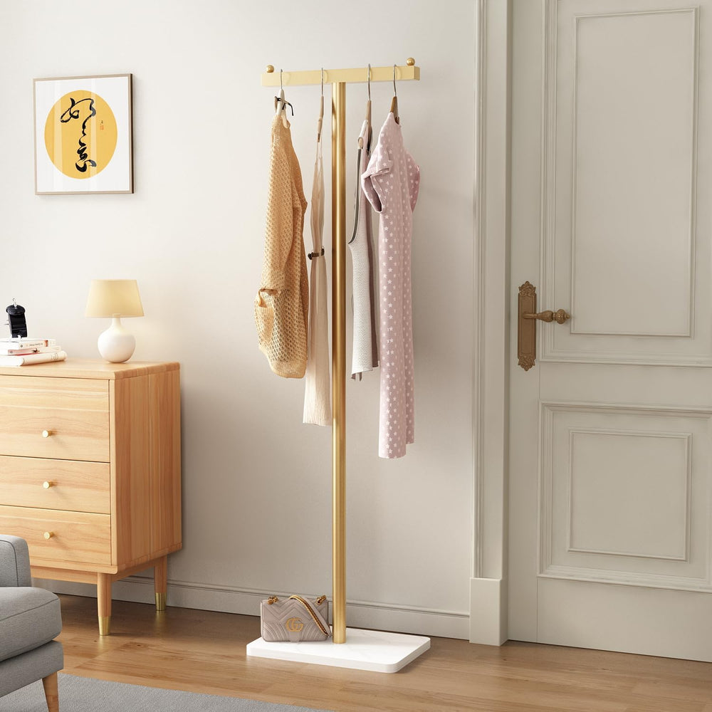 Gold Coat Rack Freestanding Heavy Duty Clothes Rack Stand for Entryway, Bedro...