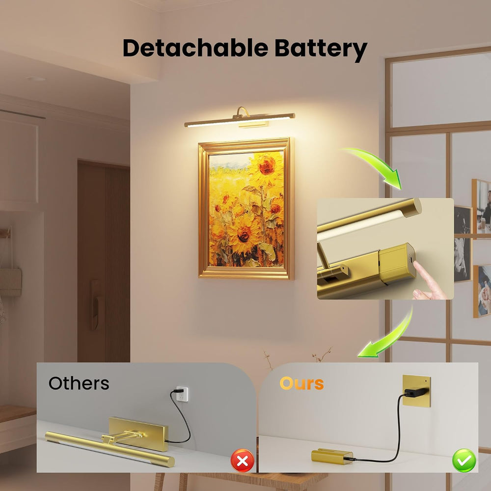 24" Picture Lights for Wall with 8000mAh Battery - Brass Operated Wirele...