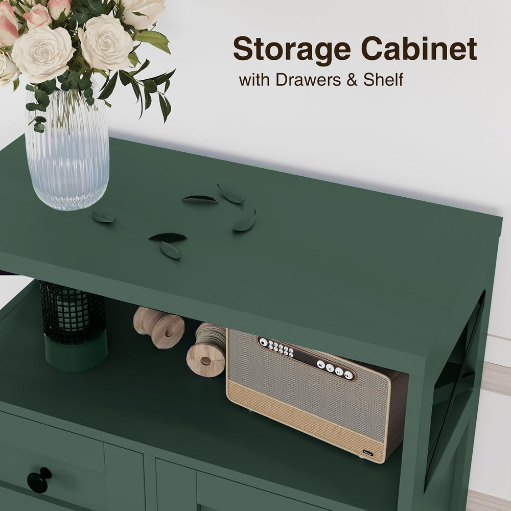 Farmhouse Storage Cabinet with Drawers, Small Kitchen Pantry Cabinet, Green