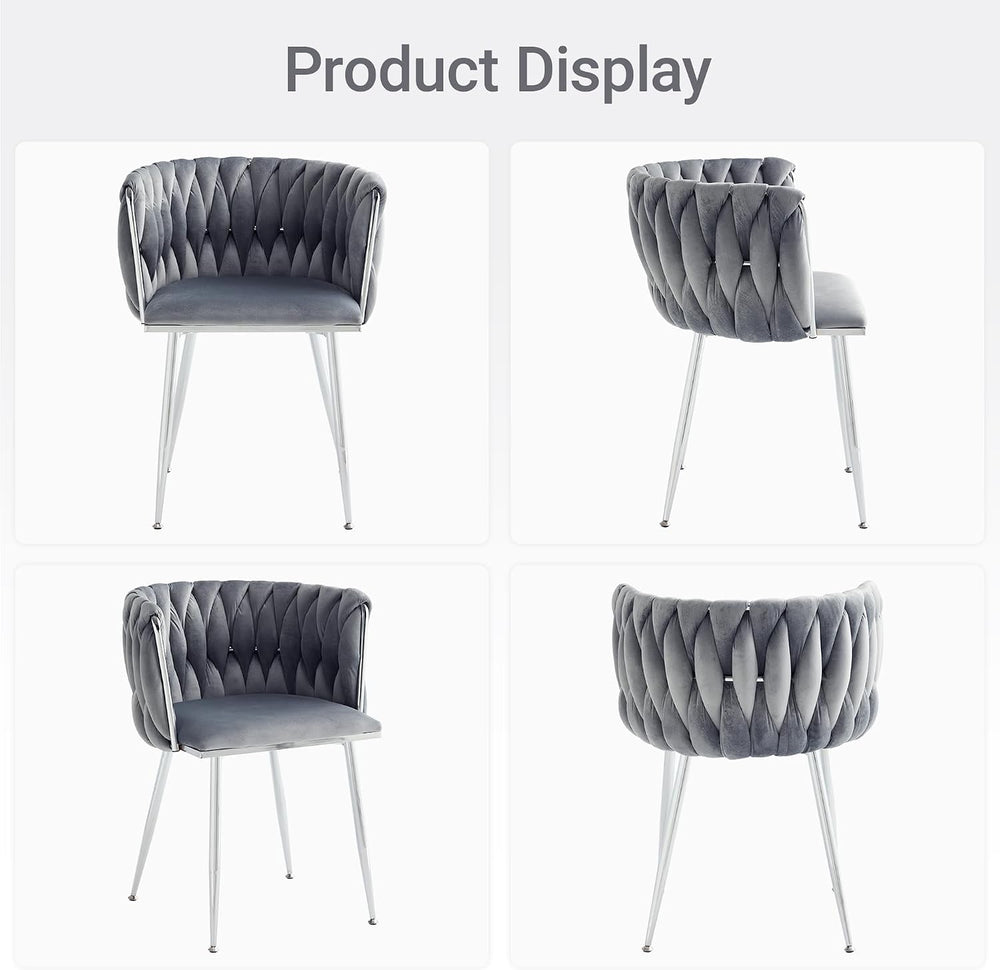 Velvet Dining Chairs Set of 4, Woven Back,Gray