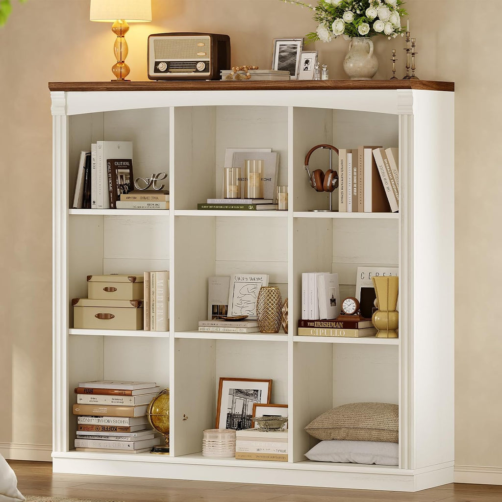 47.2''x47.9'' Wooden 9 Cube Storage Organizer Bookcase, Long Bookshelf