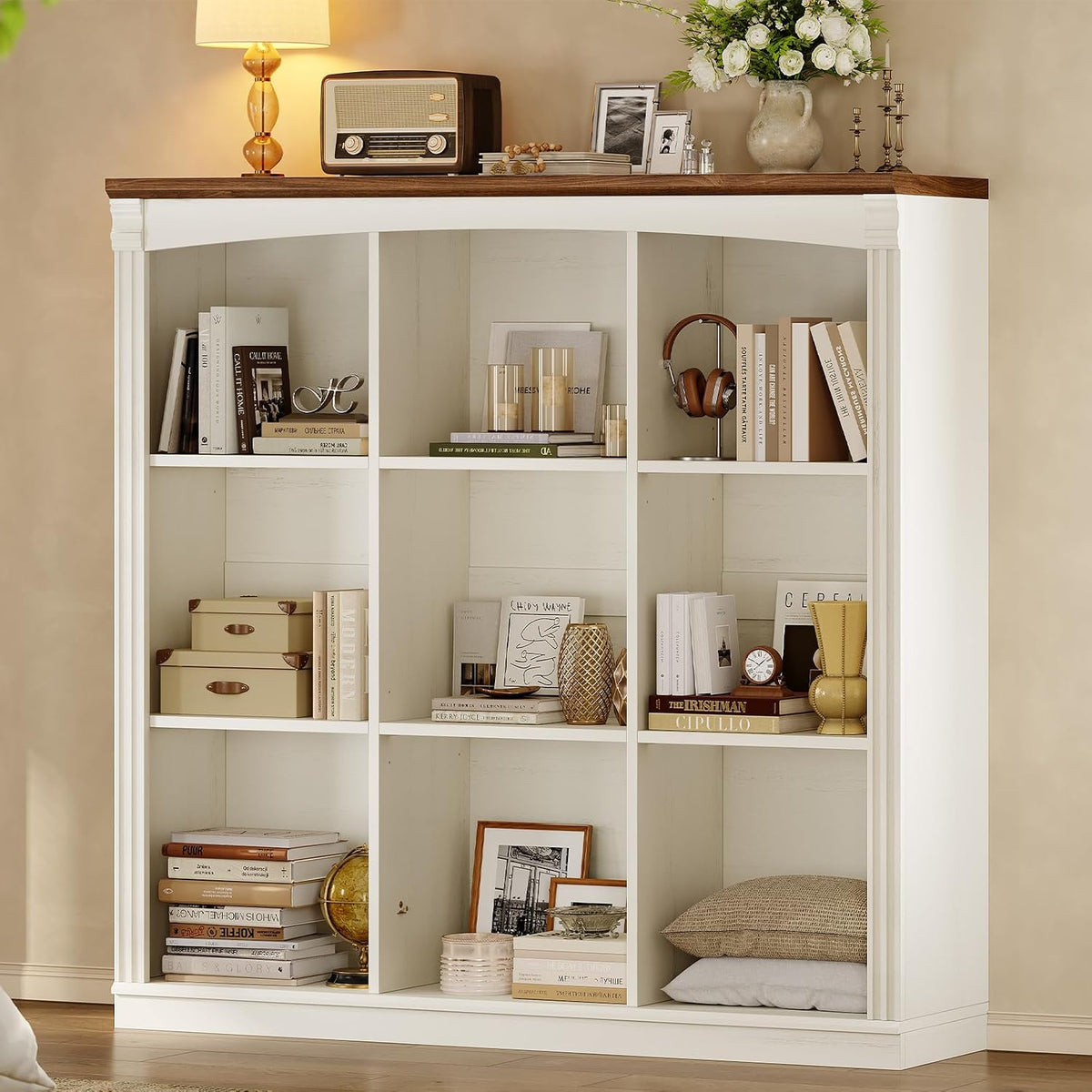 47.2''x47.9'' Wooden 9 Cube Storage Organizer Bookcase, Long Bookshelf