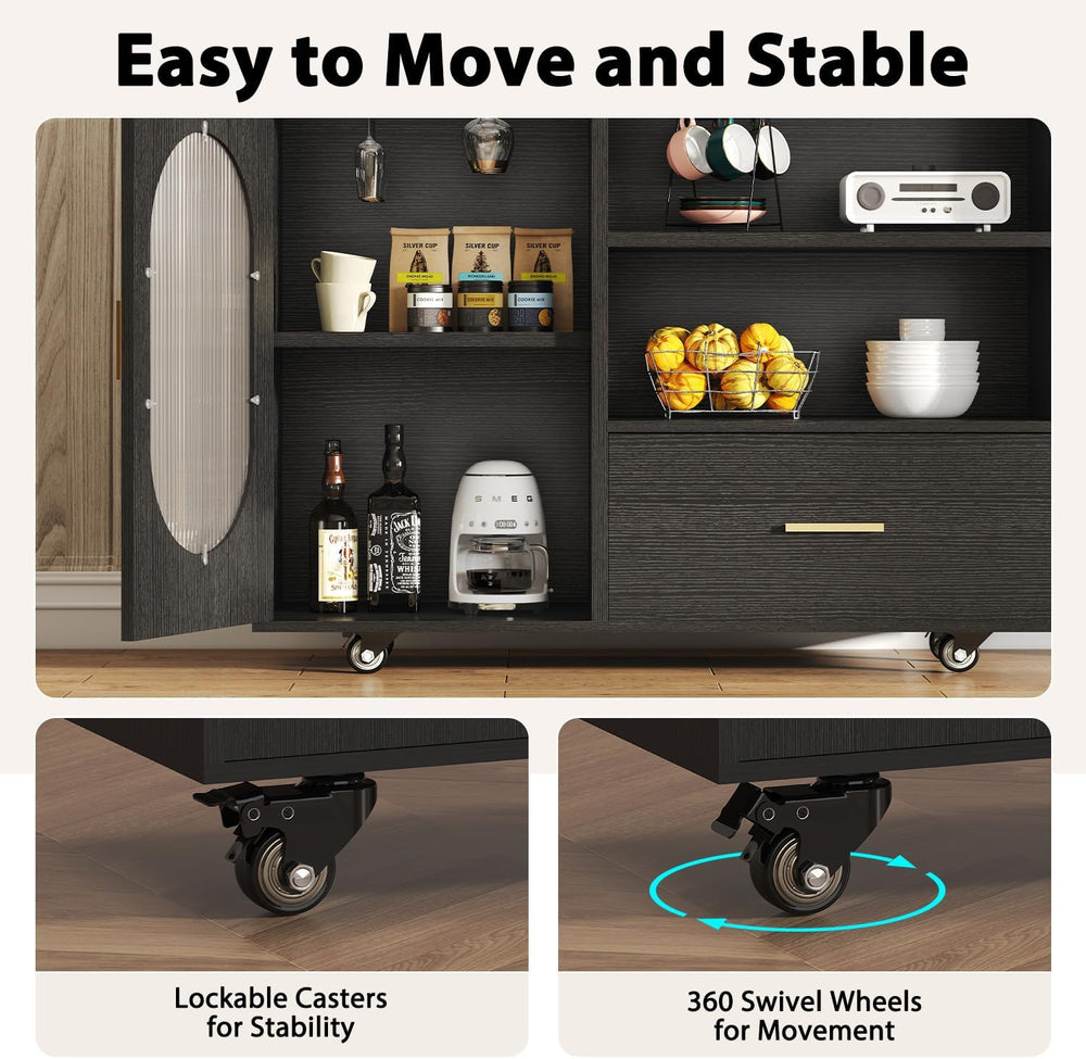 LVB Kitchen Island with Storage，72" Mobile Island Table for Kitchen
