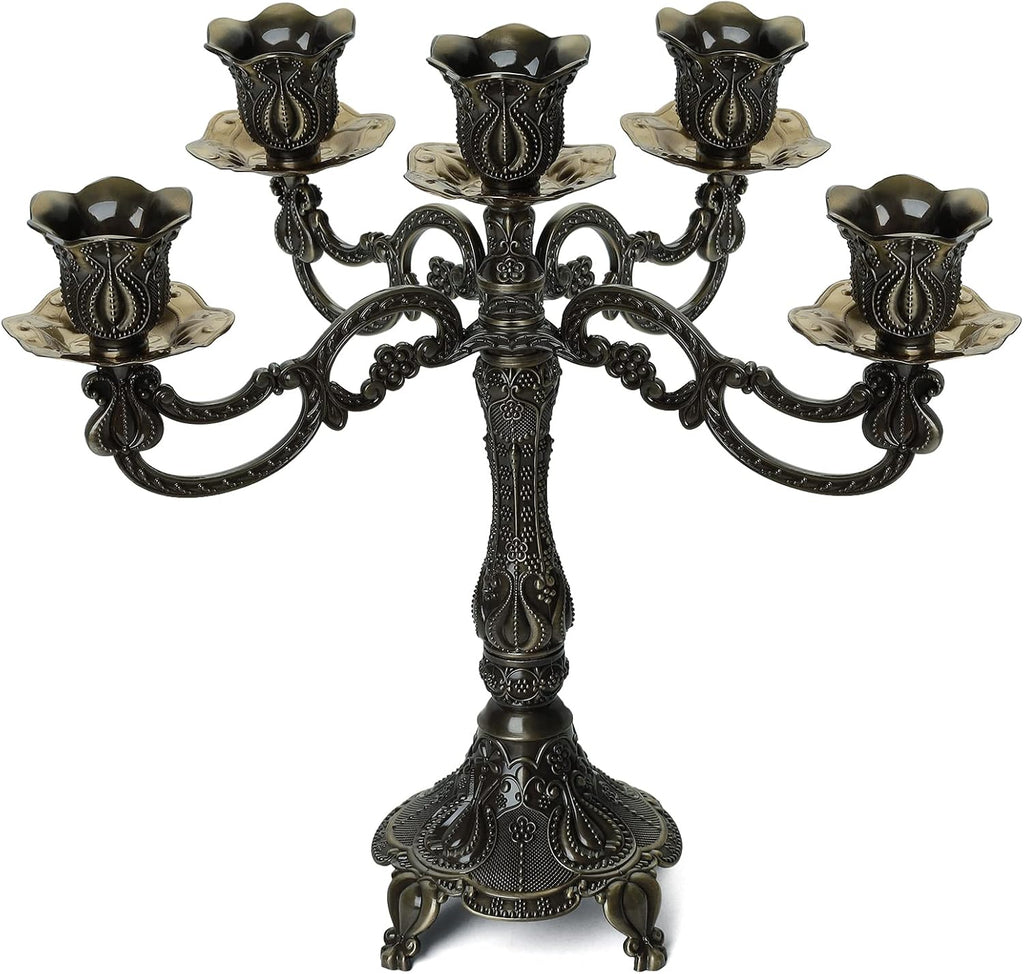 5-Candle Metal Candelabra 10.3 Inch Tall Candlestick Candle Holders for Home Decor Wedding Christmas Church Halloween Party,Bronze Tulip