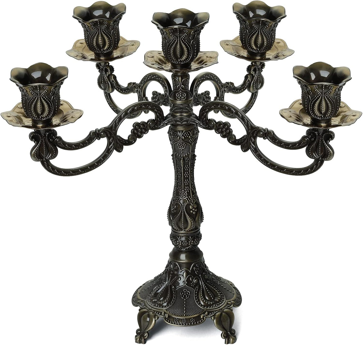 5-Candle Metal Candelabra 10.3 Inch Tall Candlestick Candle Holders for Home Decor Wedding Christmas Church Halloween Party,Bronze Tulip