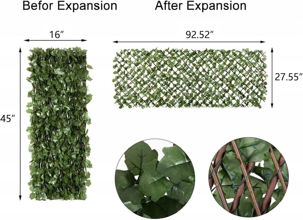 DOEWORKS Expandable Faux Ivy Trellis Fence, Patio Privacy Screen, 2 Pack