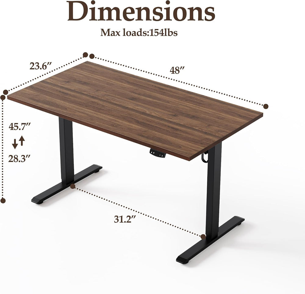 Klicelor 48 x 24" Electric Standing Desk, Height Adjustable, Dark Walnut