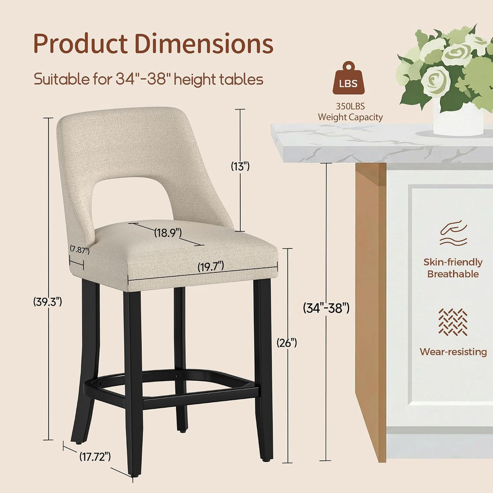 UVV Bar Stools Set of 4, Upholstered Counter Height Bar Stools, Modern Counte...