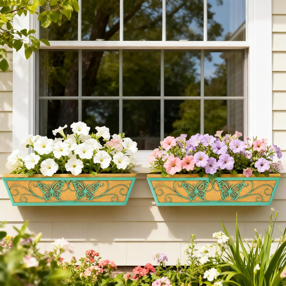 2 Pack 24 Inch Window Boxes Planter for Outdoor Plants - Green