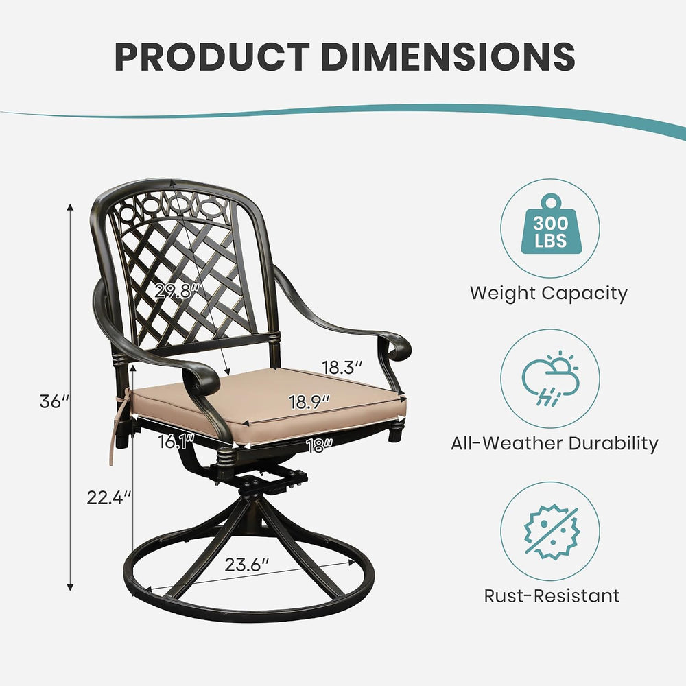 Set of 6 Cast Aluminum Patio Chairs with Cushions