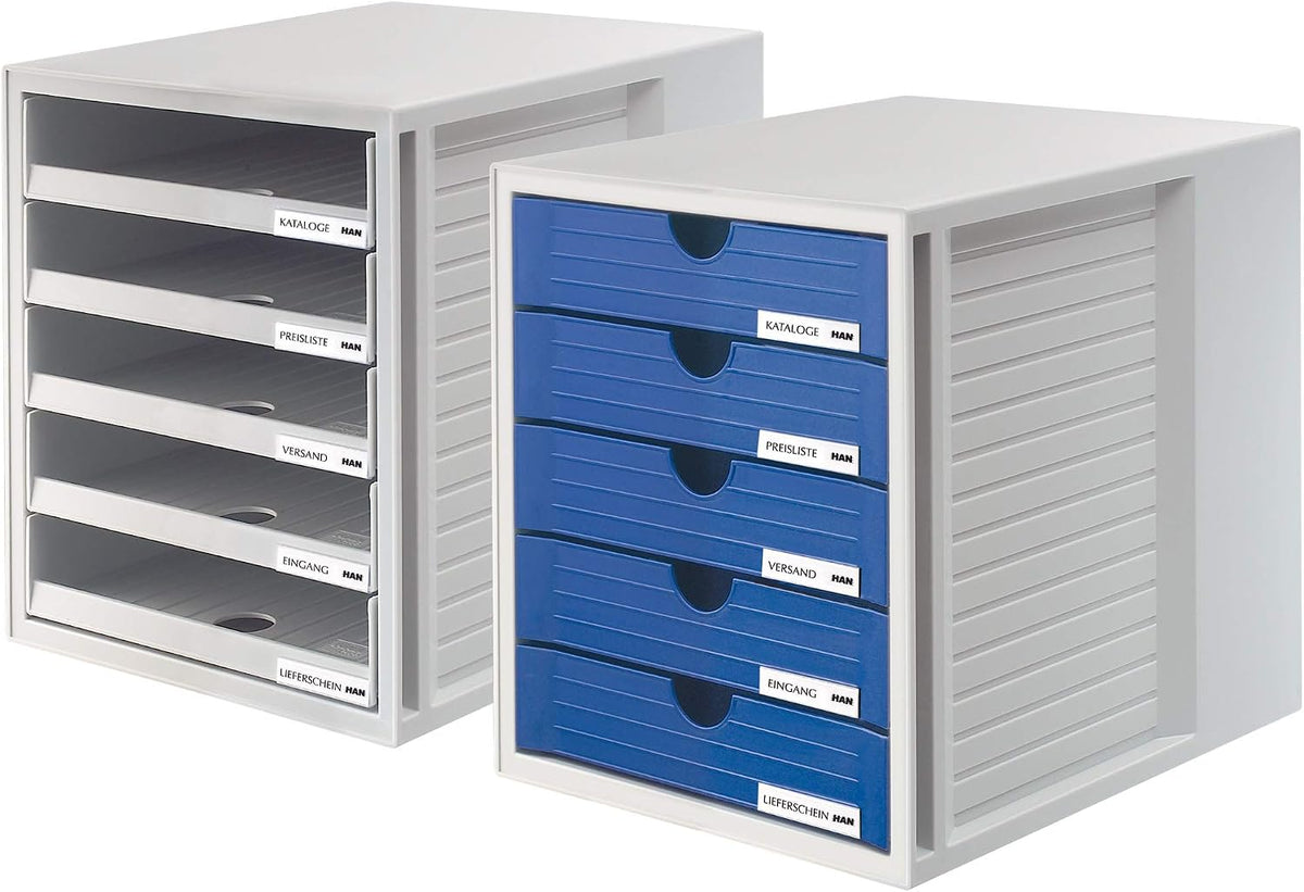 HAN 1450-14, SYSTEMBOX drawer set. Innovative, attractive design with 5 closed drawers, light-grey-blue