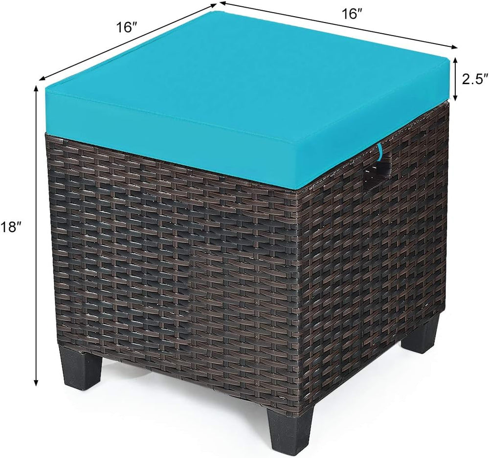 Tangkula Patio Rattan Ottomans with Removable Cushions Set of 2