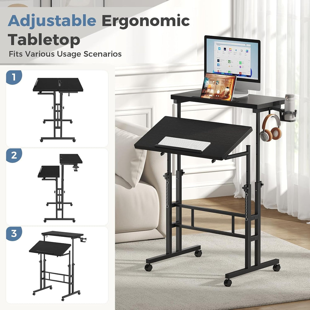 DUMOS Rolling Standing Desk, Walking Pad Desk, Split Top Computer Cart