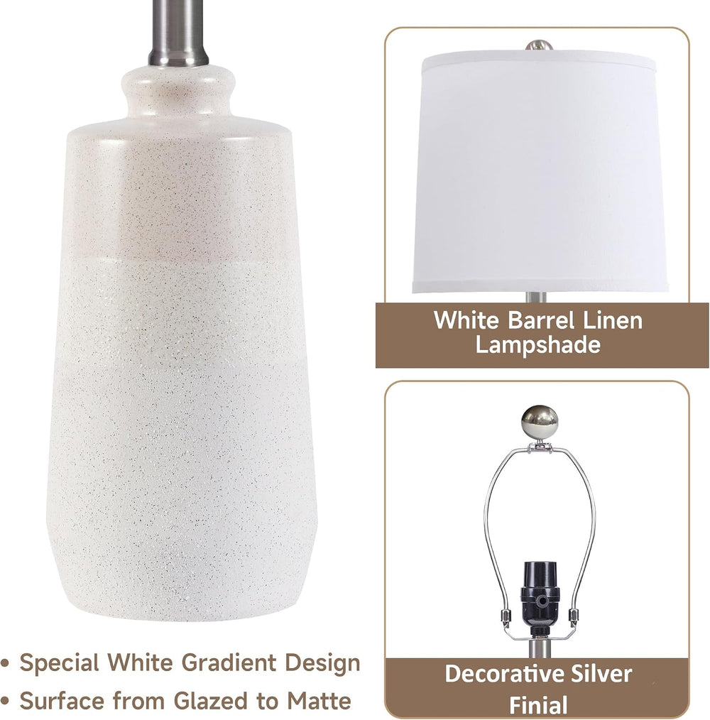 20.5" Ceramic Nightstand Lamps Set of 2 for Bedroom, White End Table Lamps