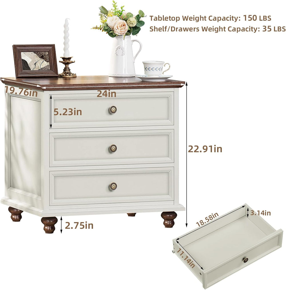 Joaxswe 24" Wide Farmhouse Night Stand Set of 2,Large End Table with 3 D...