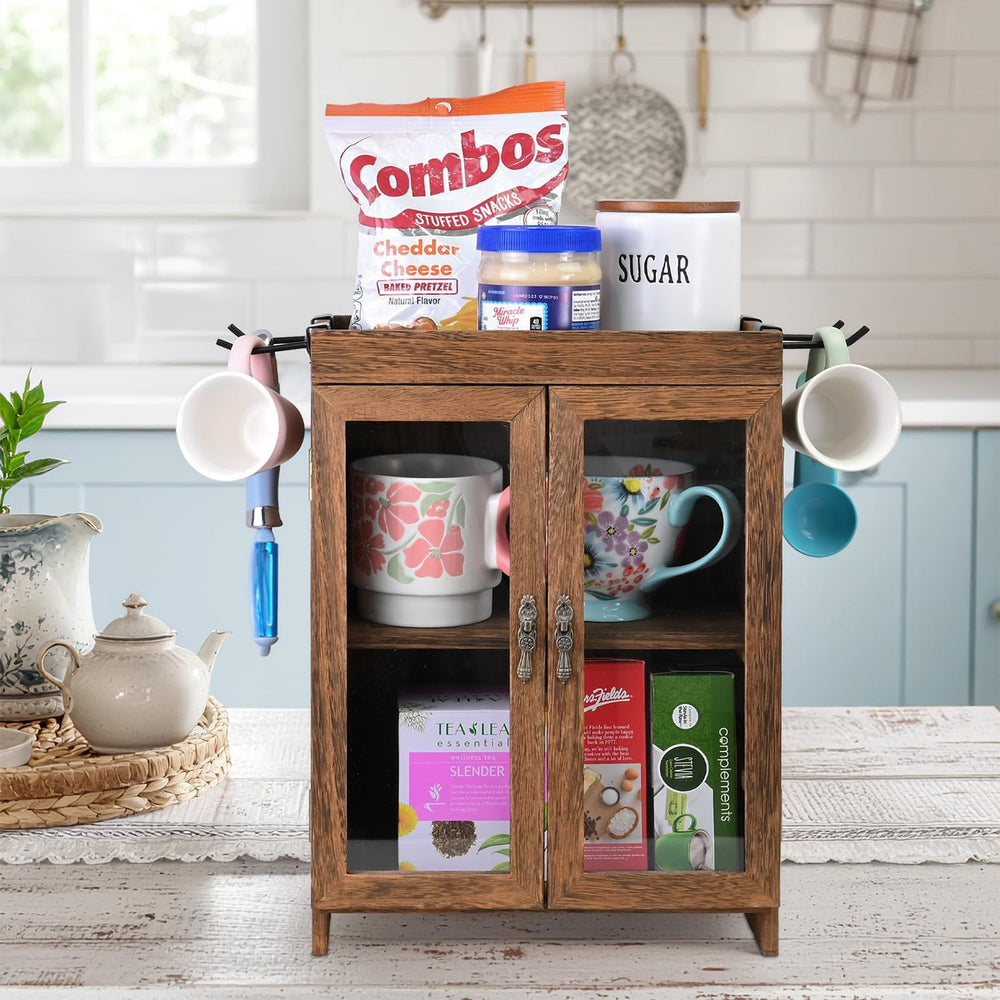 Ikee Design Wooden Storage Cabinet with Glass Door & Adjustable Shelves