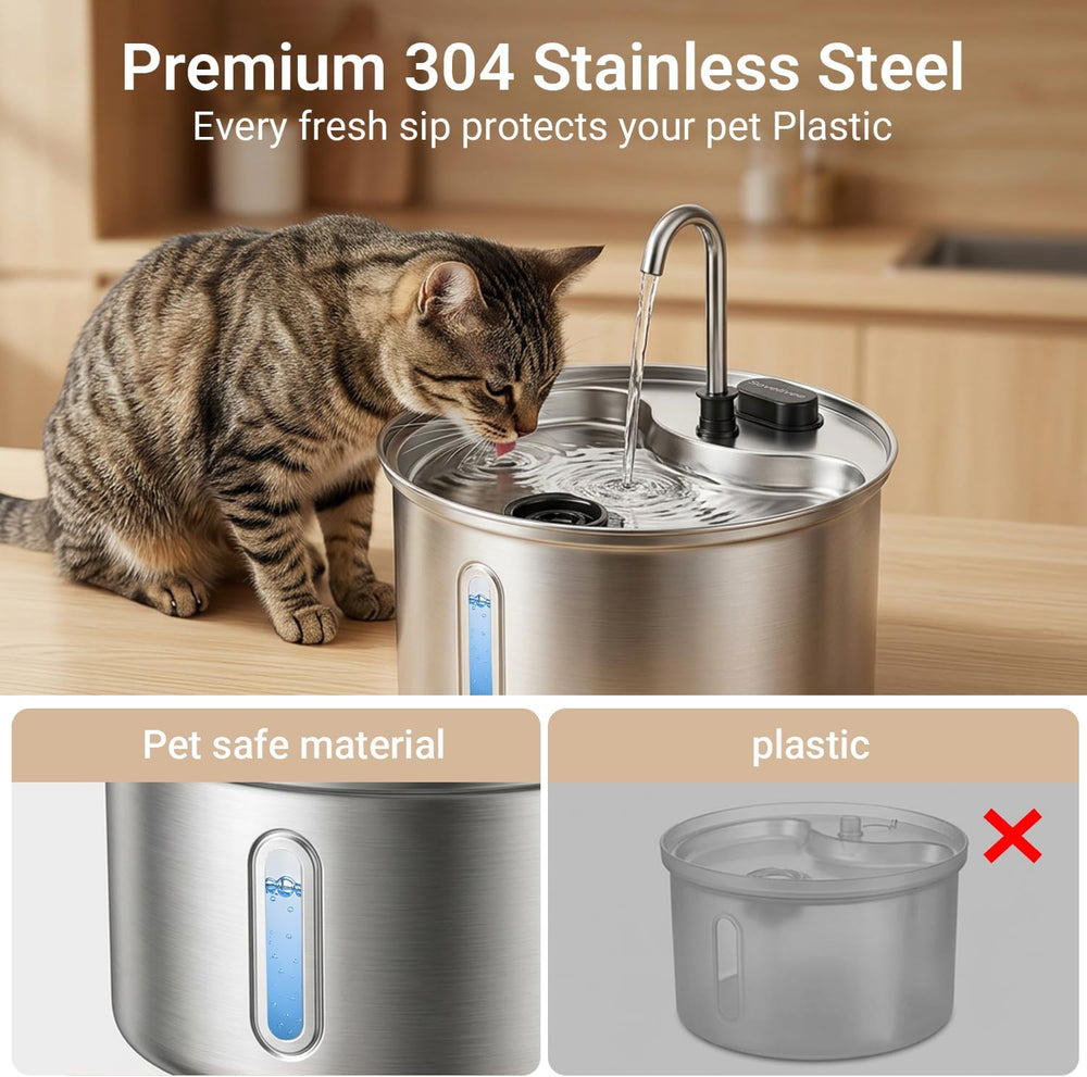 Cat Water Fountain, 118oz/3.5L Stainless Steel Cat Fountain with Ultra-Quiet ...