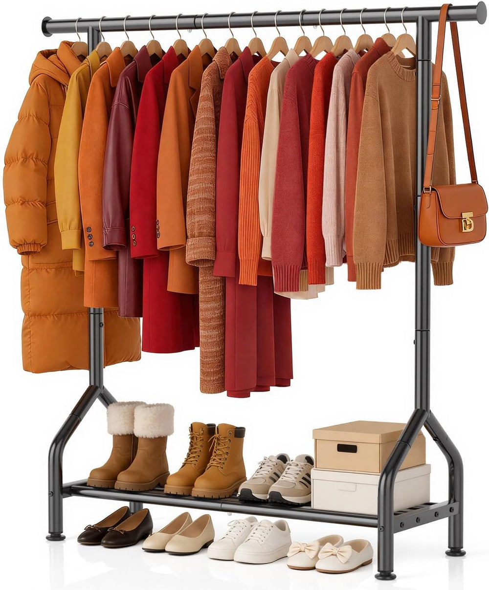 EAGMAK Sturdy Clothing Racks with Shelf, Metal Clothes Rack with Leveling Fee...