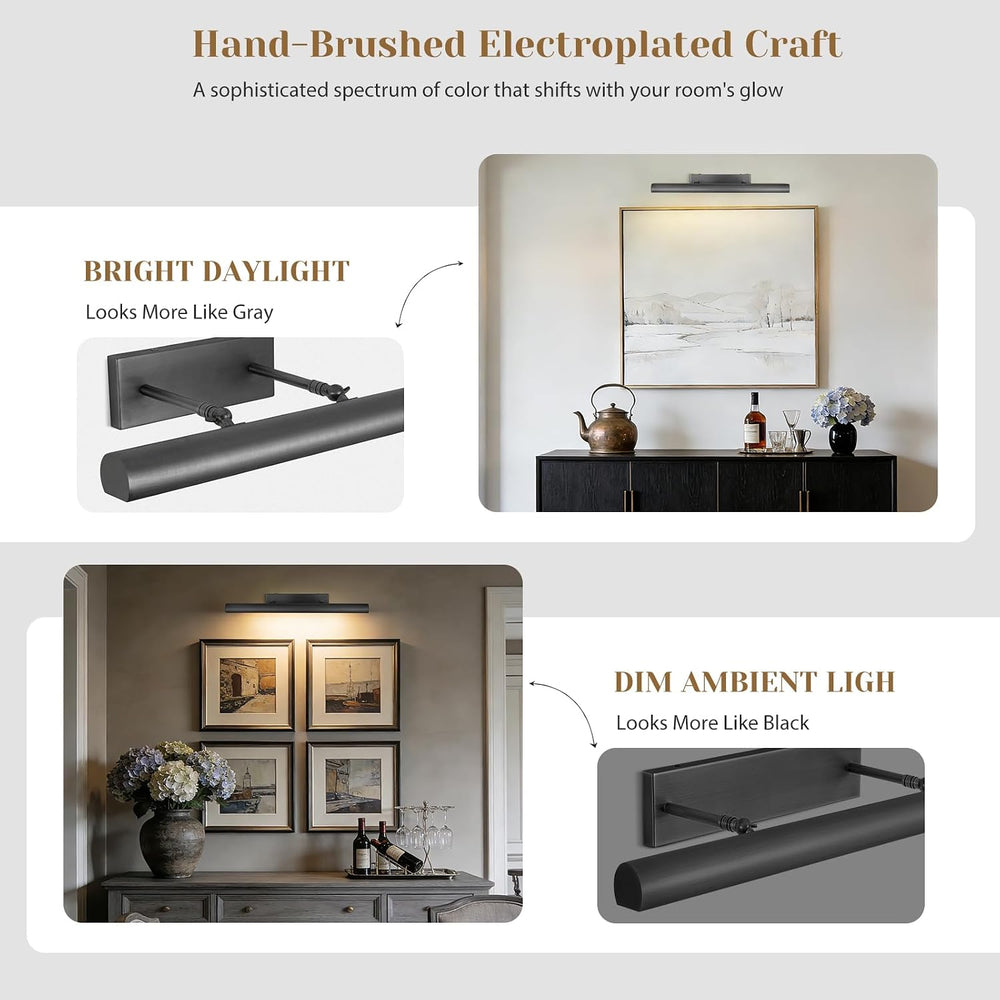 Matte Black Picture Lights for Wall, 24" Art Light Hardwired, 3-Light Br...