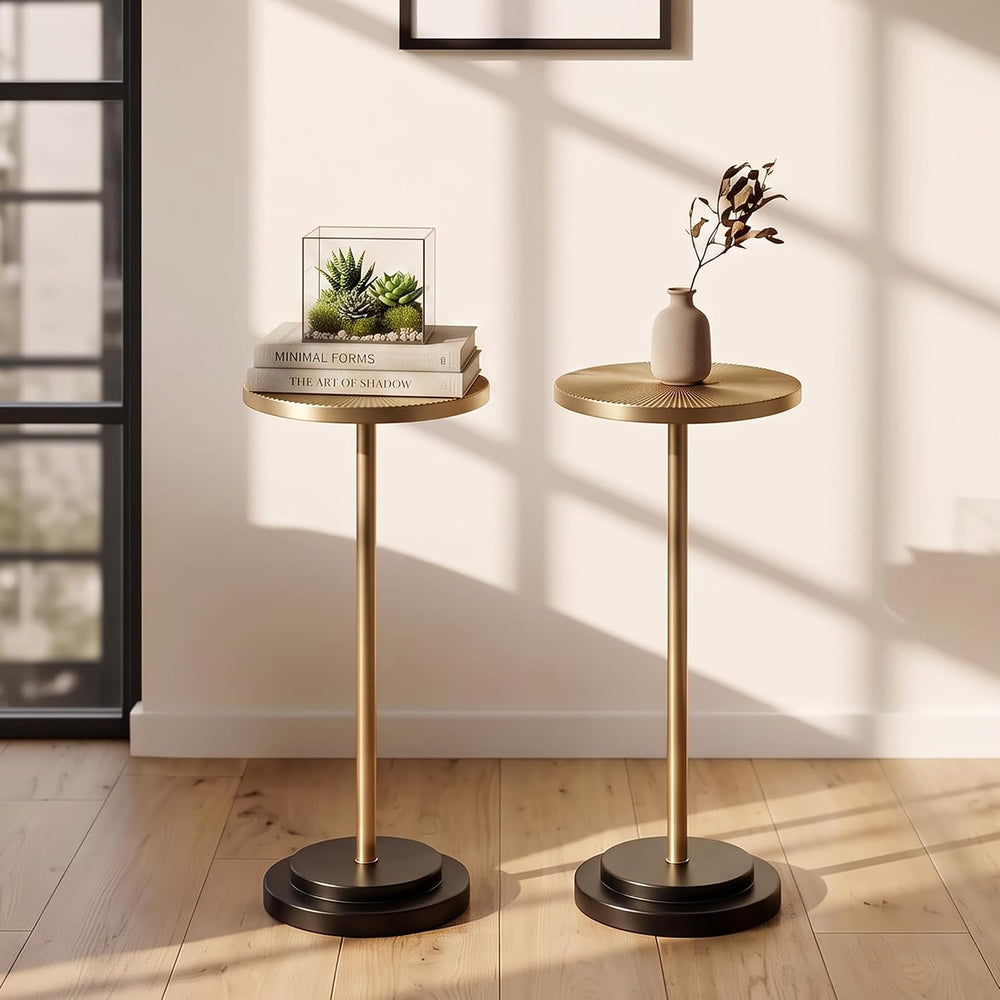 COVLON Drink Table Set of 2, Small Round Pedestal Side Table with Carved Top ...