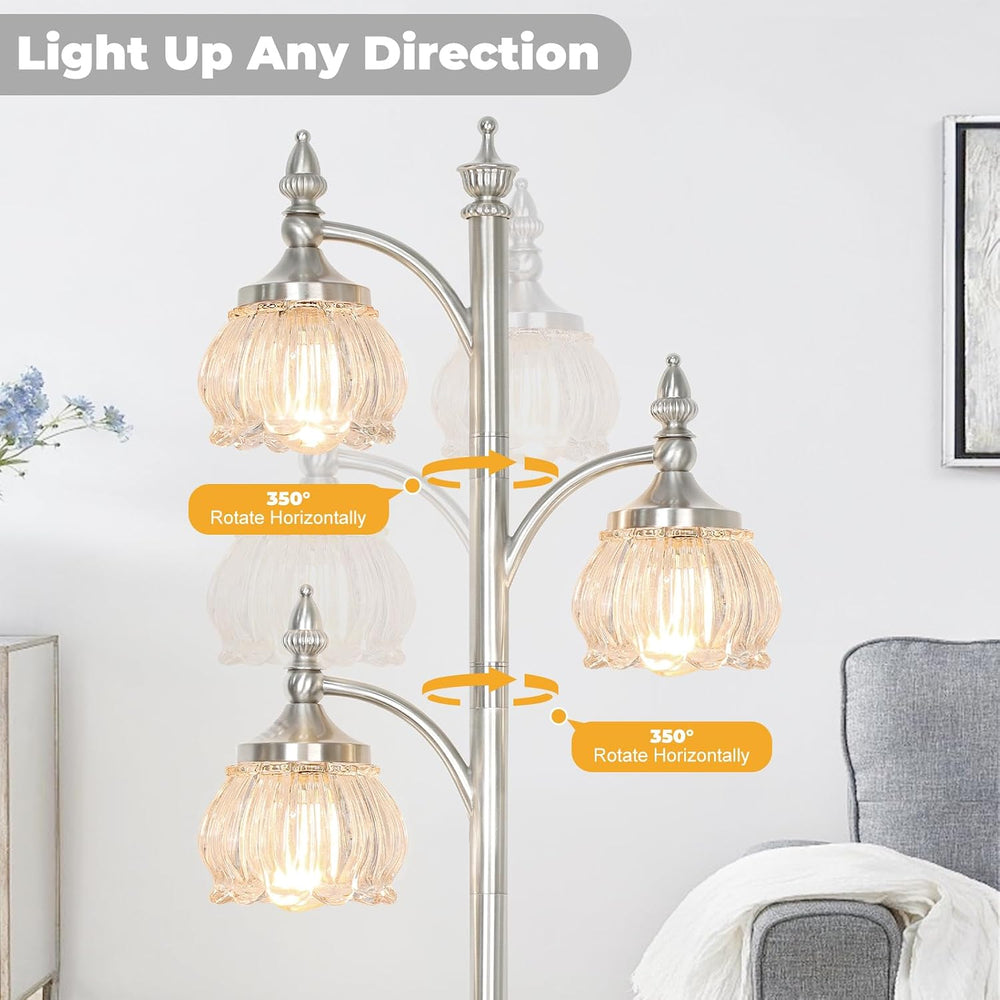 JUNNAI Brushed Nickel Floor Lamps for Living Room Silver Flower Standing Lamp...
