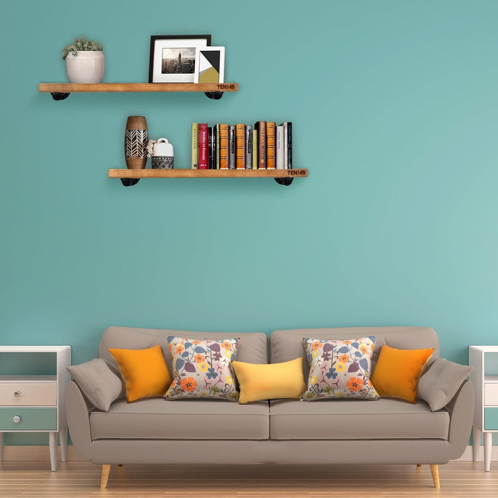 TEN49 Real Wood Rustic Floating Shelves Wall - 24 Wide Small Wooden Industria...