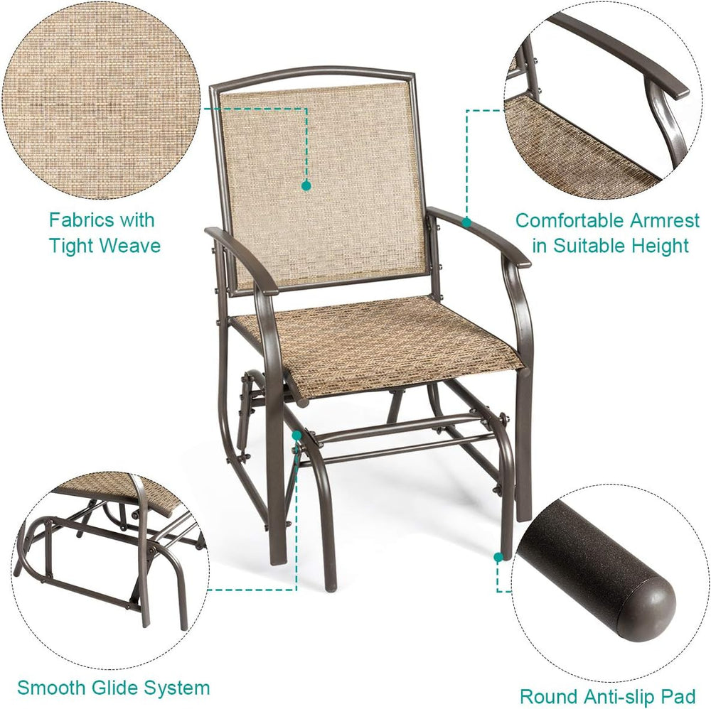 GIANTEX Outdoor Glider Chair W/Sturdy Metal Frame & Breathable Mesh Fabri...