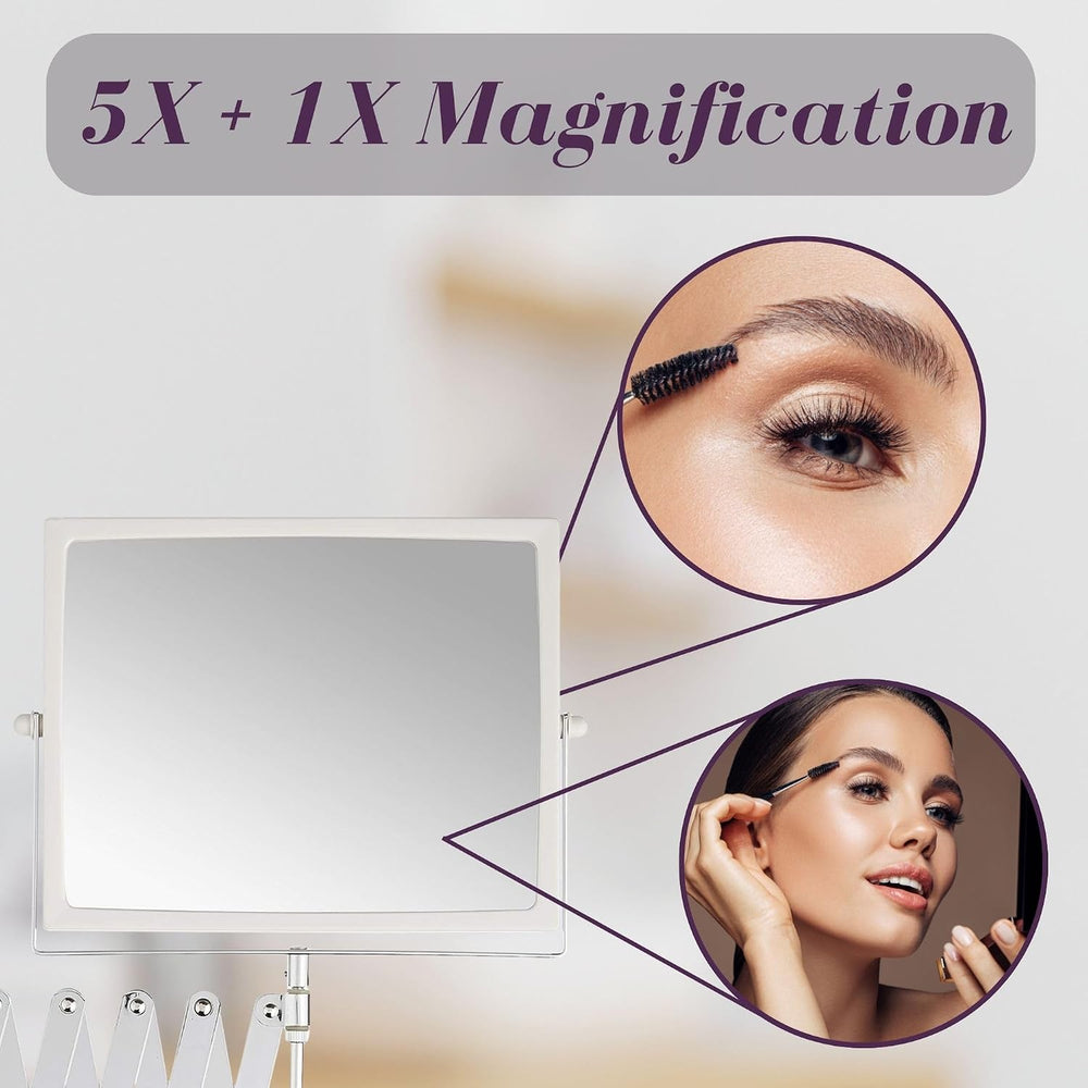 JERDON Wall-Mounted Makeup Mirror - 5X Magnification - Chrome - J2020C