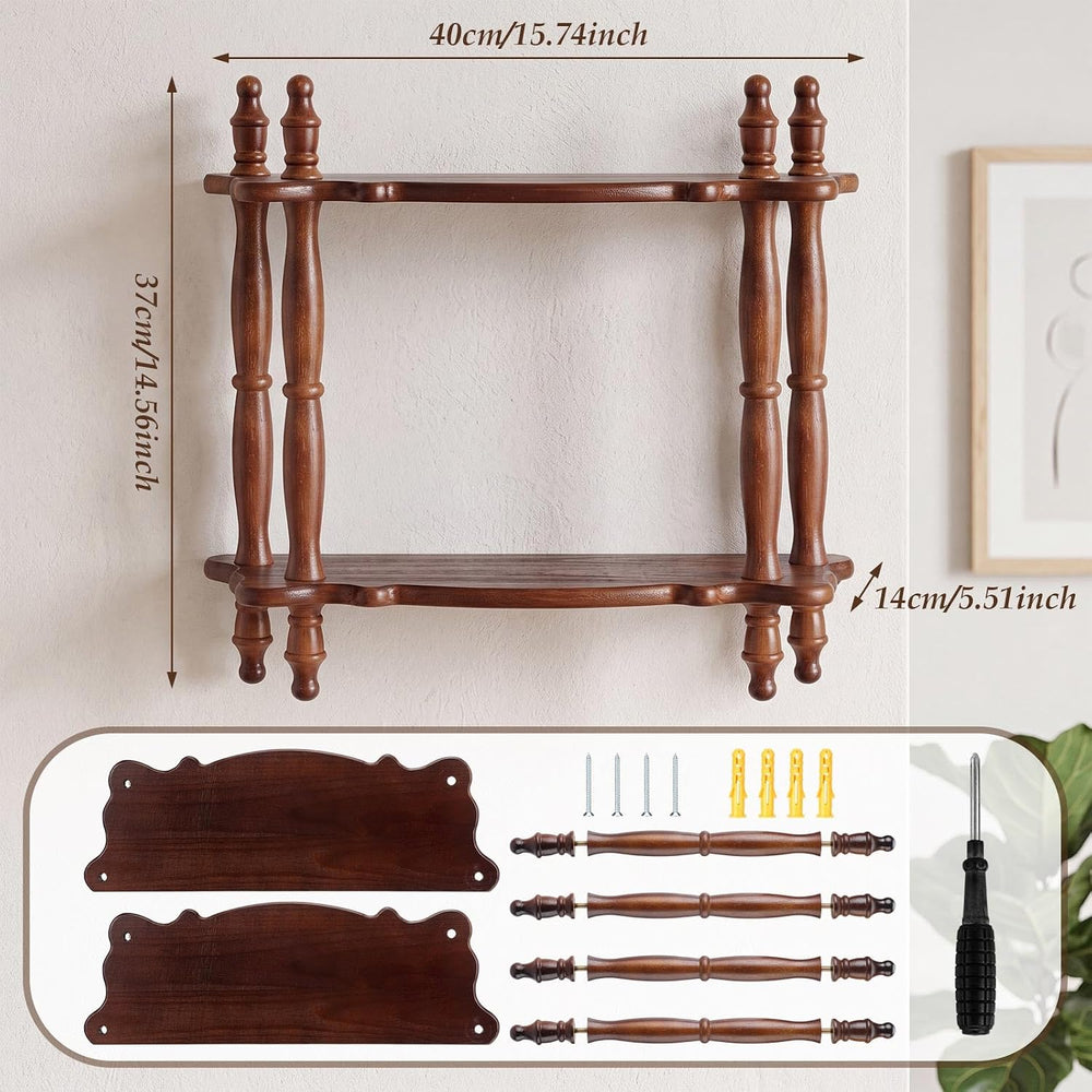 Pinkunn 2-Tier Vintage Wooden Wall Mounted Floating Shelf, Brown, 15.7''
