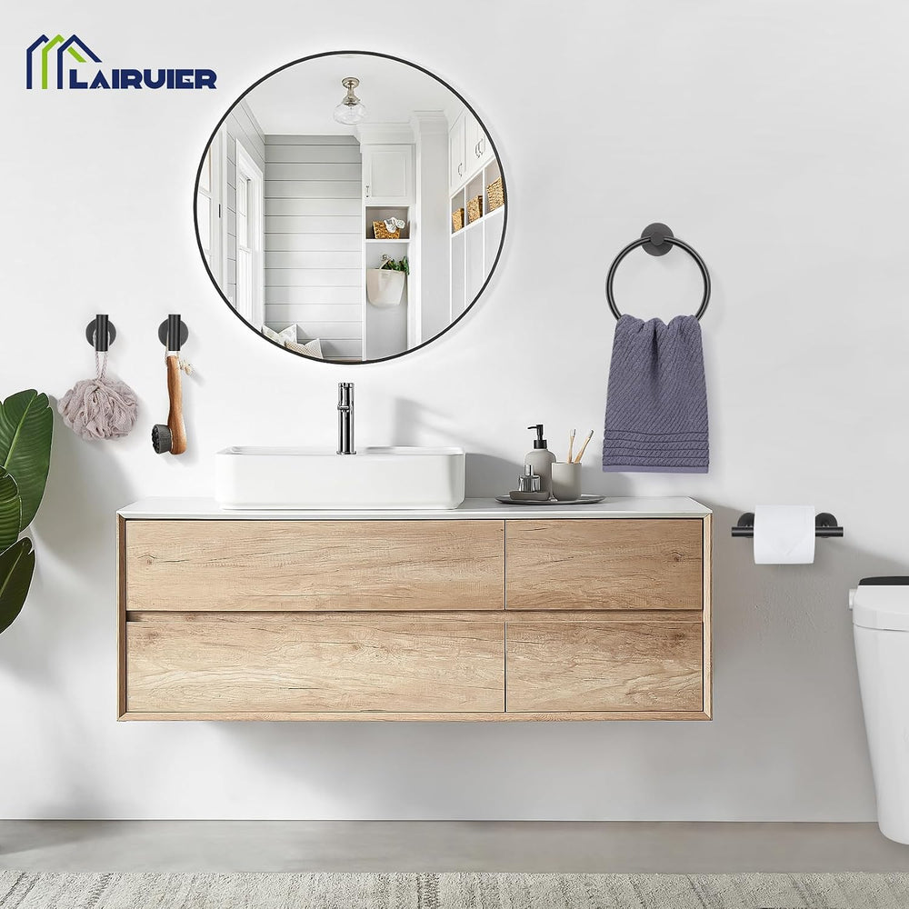 Matte Black Bathroom Hardware Set, Toilet Paper Holder, Towel Ring & Hooks