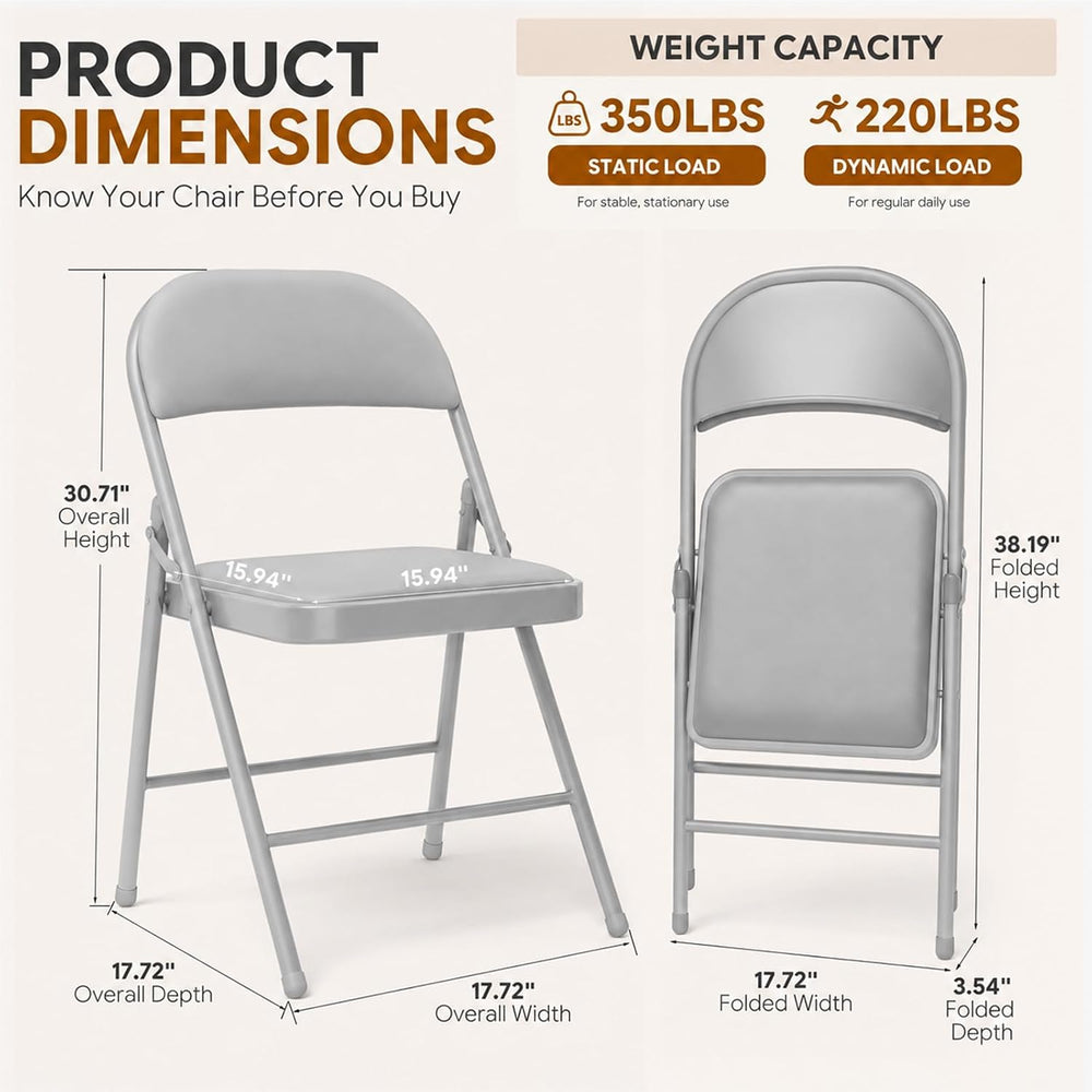 6 Pack Gray Padded Folding Chairs with Metal Frame