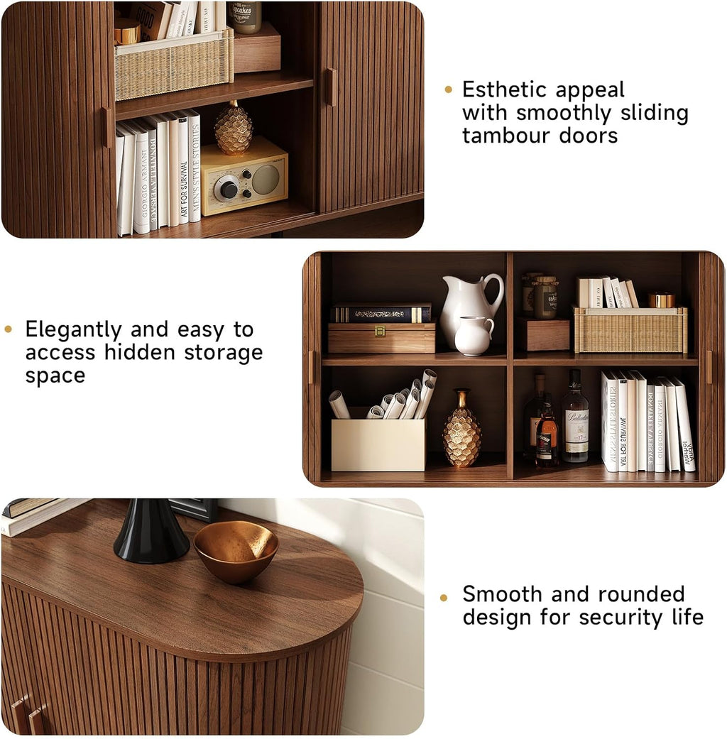 ONBRILL 55" Sideboard Buffet Cabinet, Sliding Door/Adjustable Shelf, Walnut