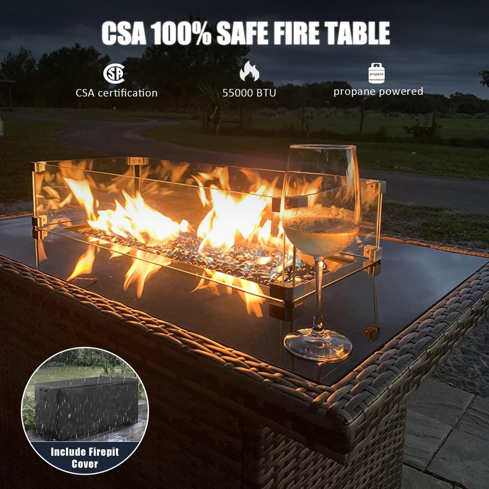 LayinSun 7 Pieces Outdoor Patio Furniture Set with Fire Pit Table, Rattan Wic...