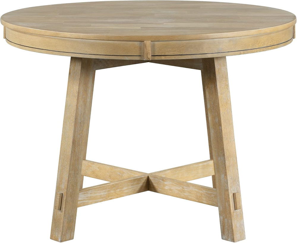 Farmhouse Round Extendable Dining Table with 16" Leaf Wood Kitchen Table