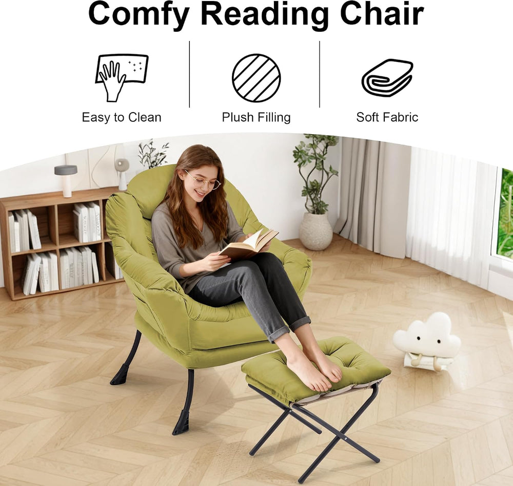 SAETSFEG Lazy Chair with Ottoman Comfy Accent Lounge Chair with Side Pocket C...