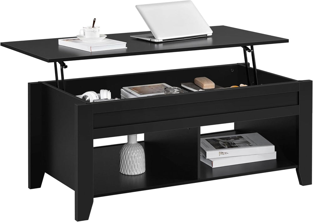 Yaheetech 39.5" Lift Top Coffee Table with Storage Shelf, Black