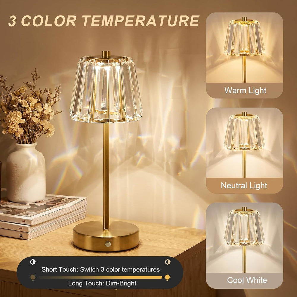 Oneach 13" Small Crystal Cordless Table Lamp, Touch Rechargeable Desk Lamps
