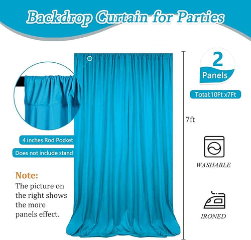10 x 7 Feet Lake Blue Backdrop Curtain for Partie, Background Curtains for Photoshoot, Birthday, Wedding, Halloween, Thanksgiving, Christmas Day, New Year Party Decorations 5Ft x 7Ft, 2 Panels