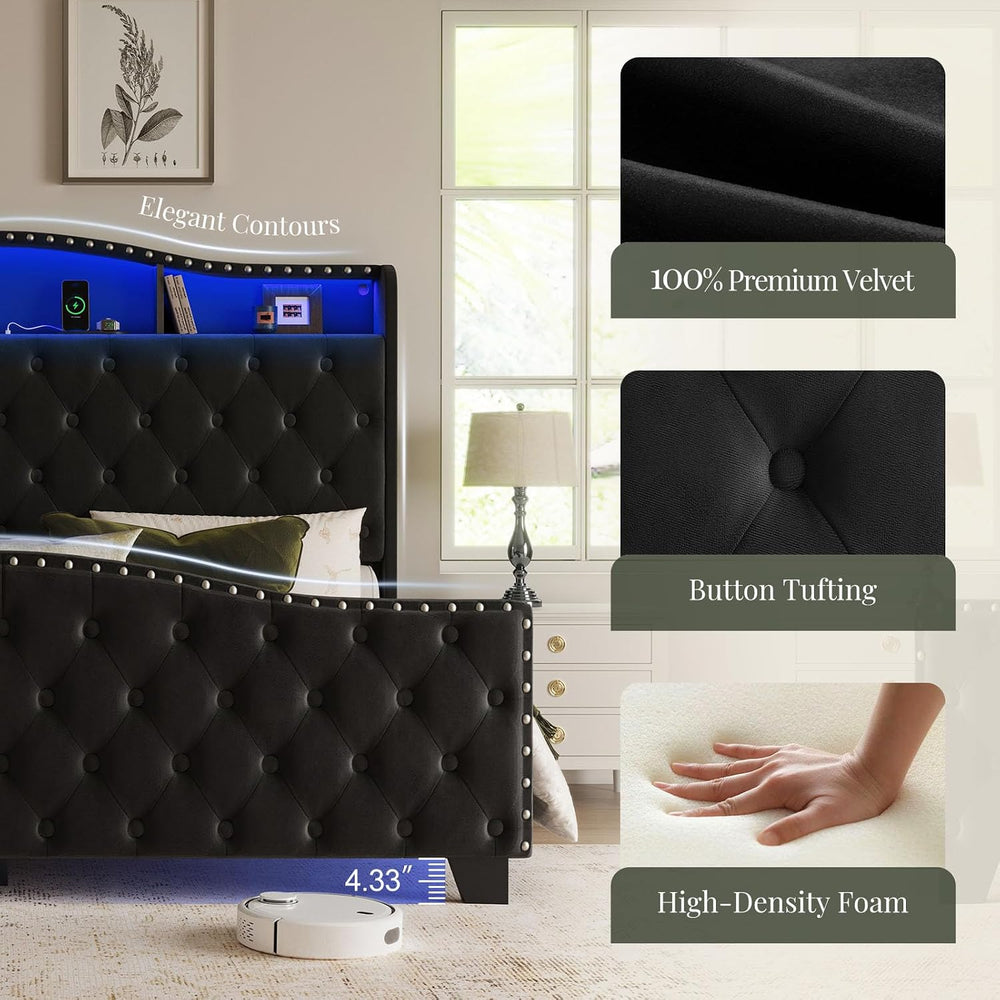 Belffin Platform Bed Frame with 50.9" LED Headboard, Queen Black