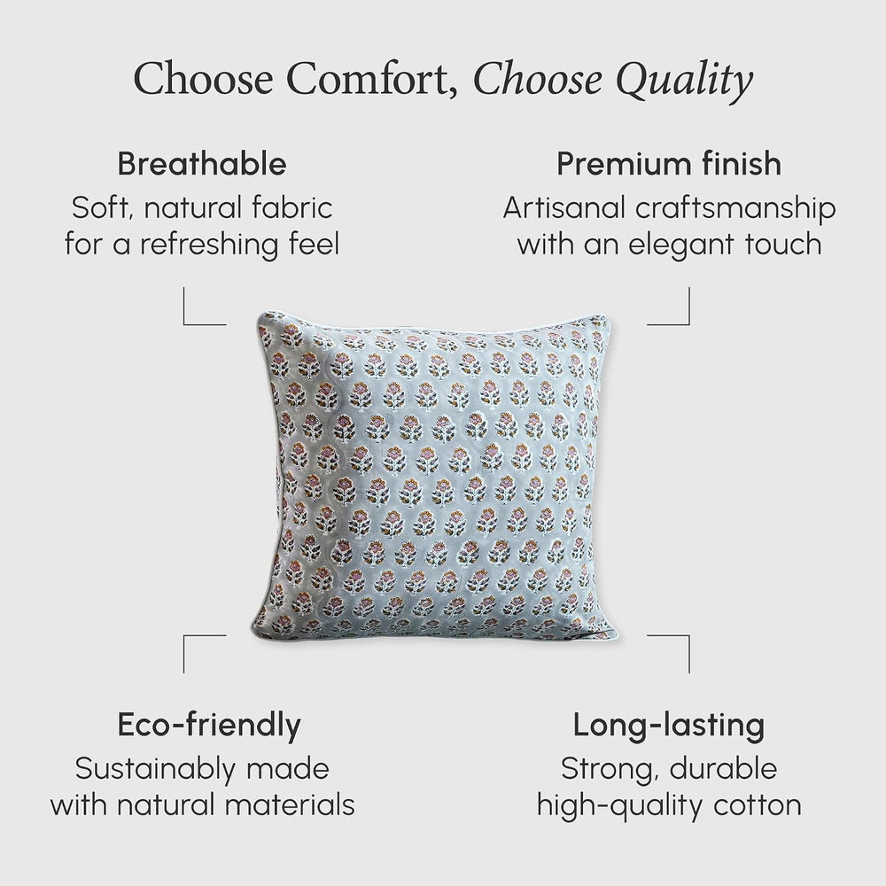 CPC Labra Grey Block Print Throw Pillow Covers 18x18 Inch, Pack of 2