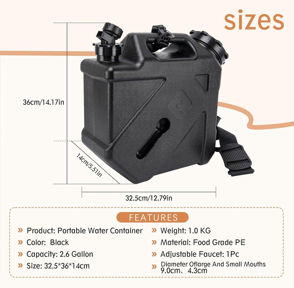 Camping Water Jug, 2.6 Gallon, BPA Free, Leak-Proof, Rectangular, Portable, R...