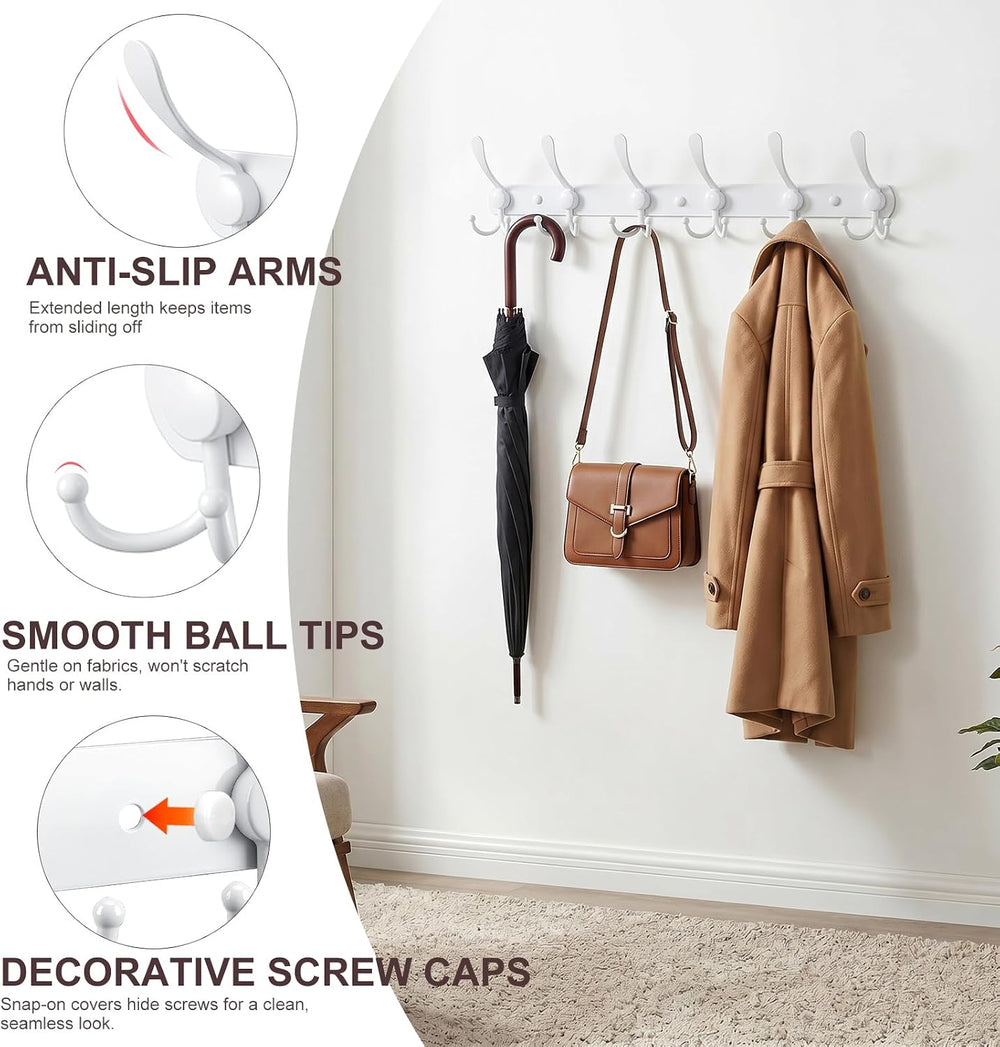 YUNISS Coat Rack Wall Mounted，6 Tri Stainless Steel Coat Hook for Coat Hat Ro...