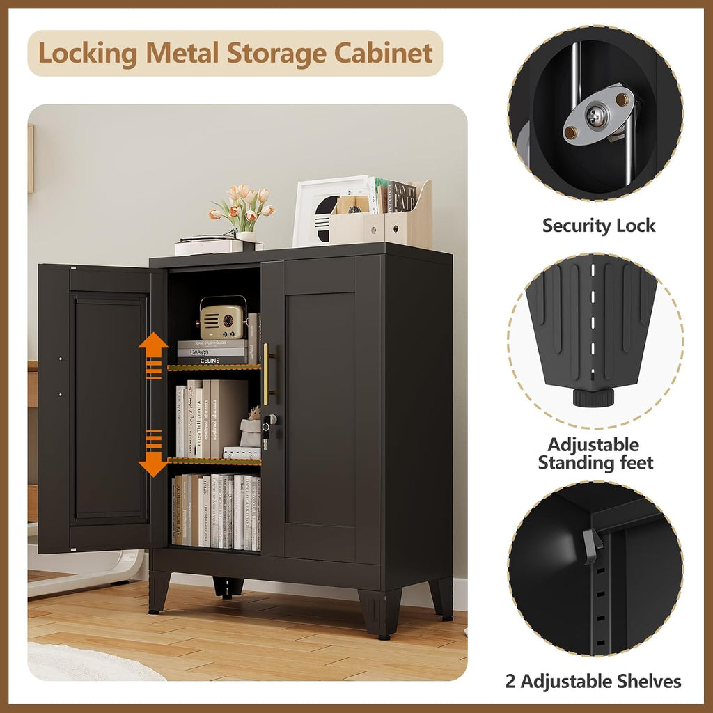 GAIOUS Black Metal File Cabinet with Lock(Two Units), Steel Storage Cabient