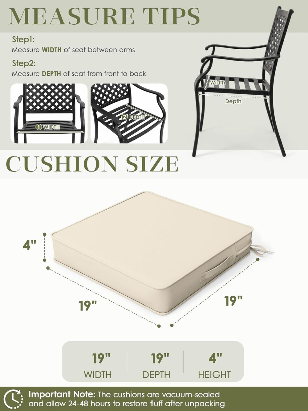 Outdoor Chair Cushions Set of 4,19x19x4 Inch Waterproof Seat Pad