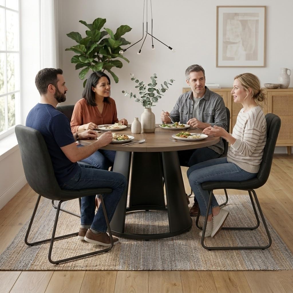 hipihom 47.2" round dining table set for 4 shown in use