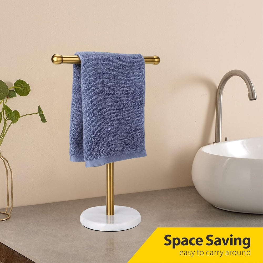 Gold Hand Towel Holder Stand with Heavy Marble Base, T-Shape Towel Rack, Free...