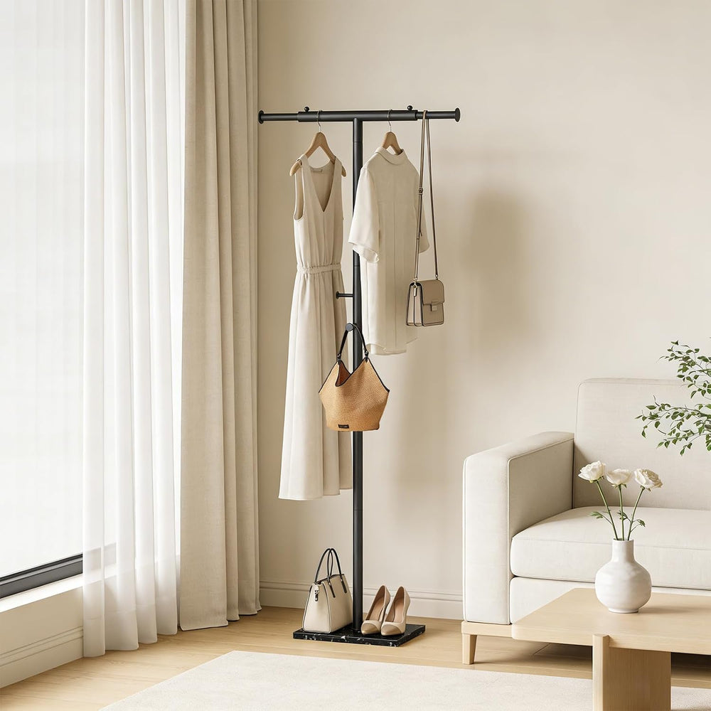 Width Adjustable T-shaped Coat Rack Freestanding, Modern Coat Rack, Black