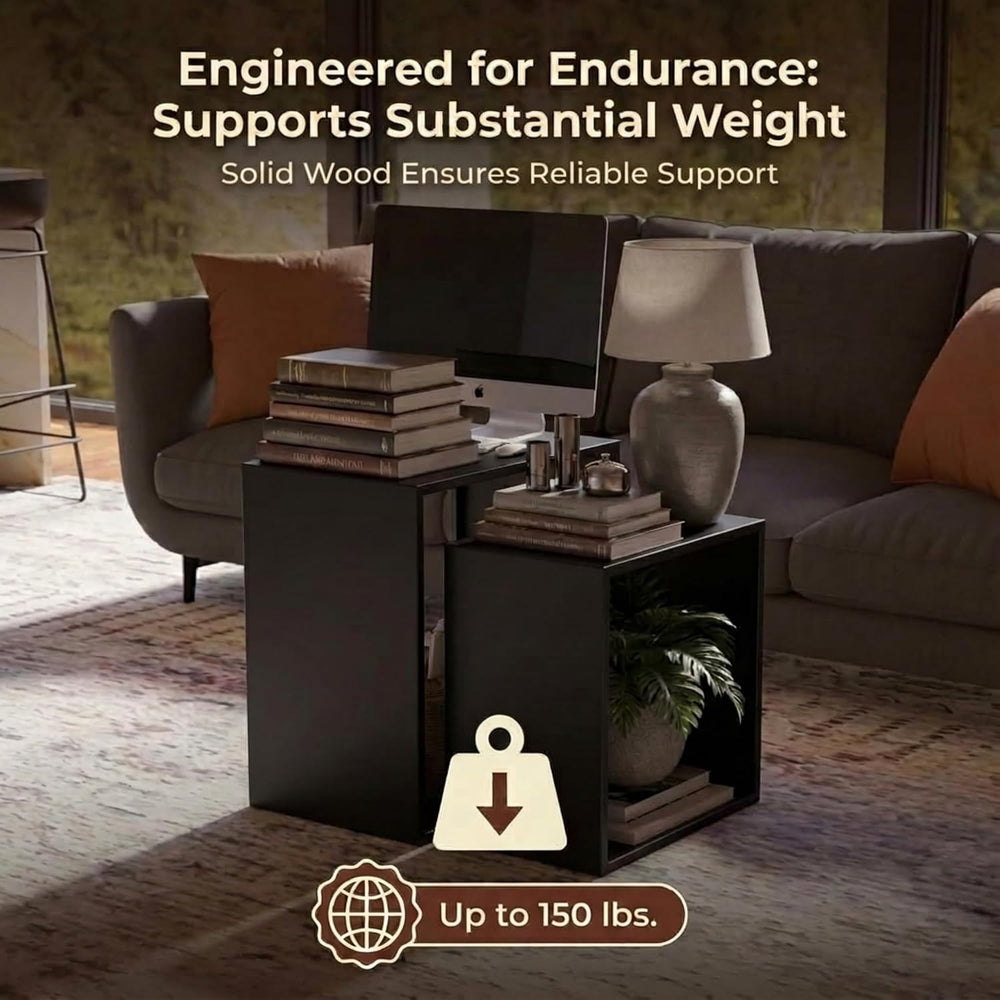 Relso Cascade Nesting Tables Set of 2 - Solid Wood with Smooth Rounded Edges ...