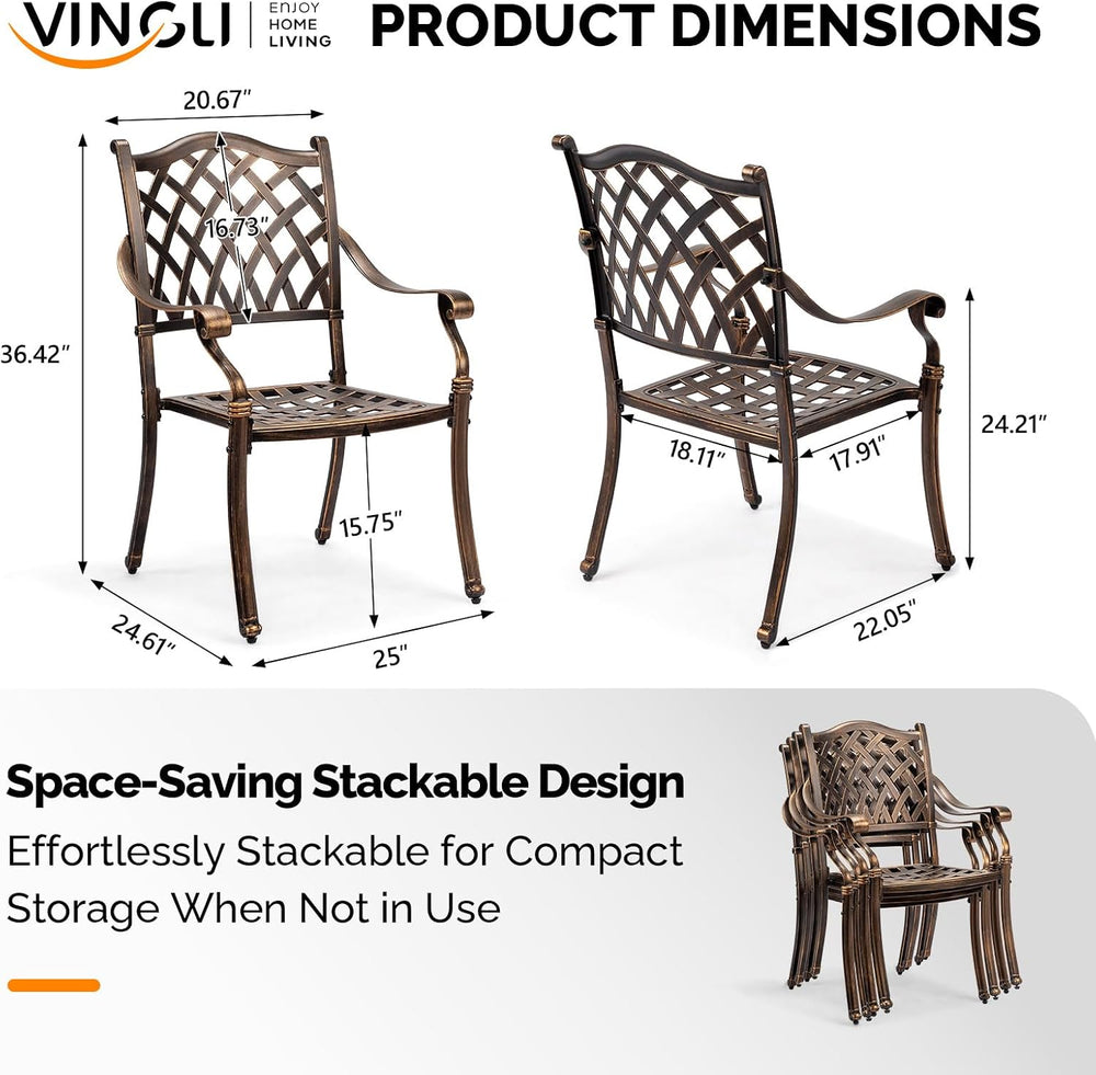 VINGLI Patio Chairs Set of 2 - Stackable Outdoor Cast Aluminum Dining Chairs ...