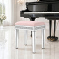 Vanity Stool with Storage – Mirrored Legs, Velvet Cushioned Ottoman, Hidden Compartment, Sparkling Diamond Trim, Glam Makeup Chair & Piano Bench - Silver & Pink